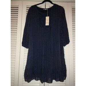 Prontomoda Giusy Silk Navy Blue Tunic Dress